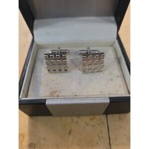 NIB Geoffrey Beene Cuff Links Silver, Square, Waffles, Wedding, Groom